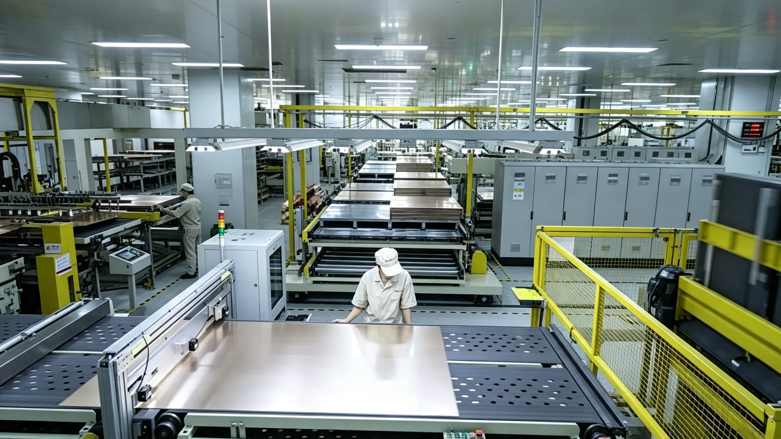 CCL copper clad laminate sheets on an automated manufacturing production line